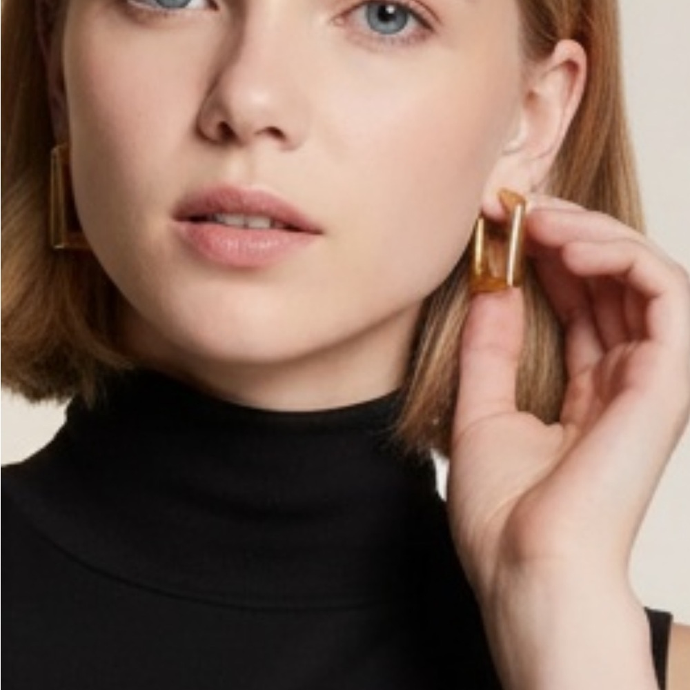 Hefanny New Gold Tone Square Geometric Open Loop Earrings Gift  Box & Bag